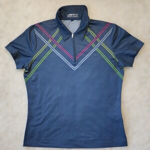 ​Nike Golf Fit Dry Polo Shirt Black Chevron Pattern Pink Green White Medium